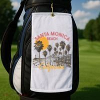 Santa Monica Beach California Summer Sunset Retro Golf Towel thumb 2