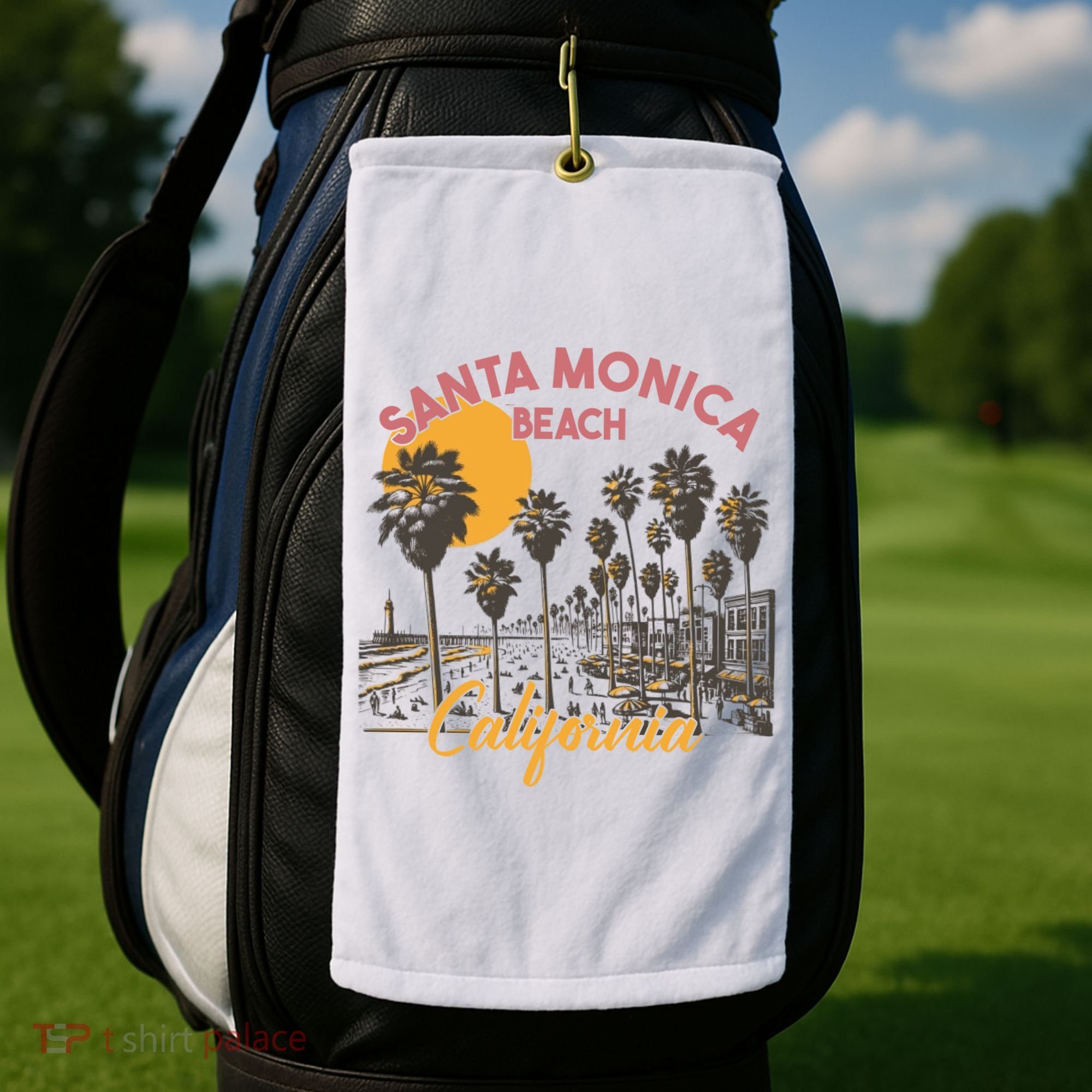 Santa Monica Beach California Summer Sunset Retro Golf Towel