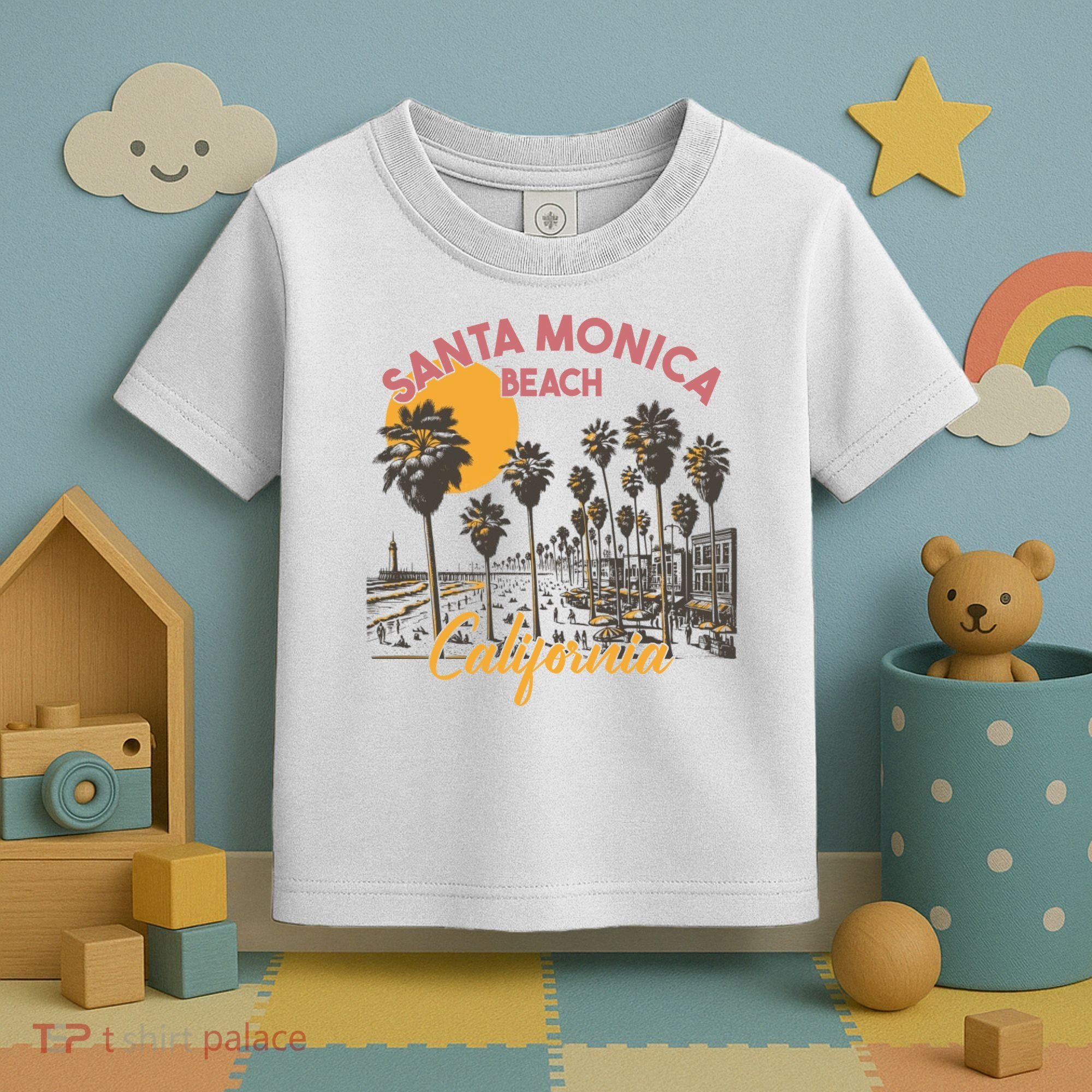 Santa Monica Beach California Summer Sunset Retro Toddler T-Shirt