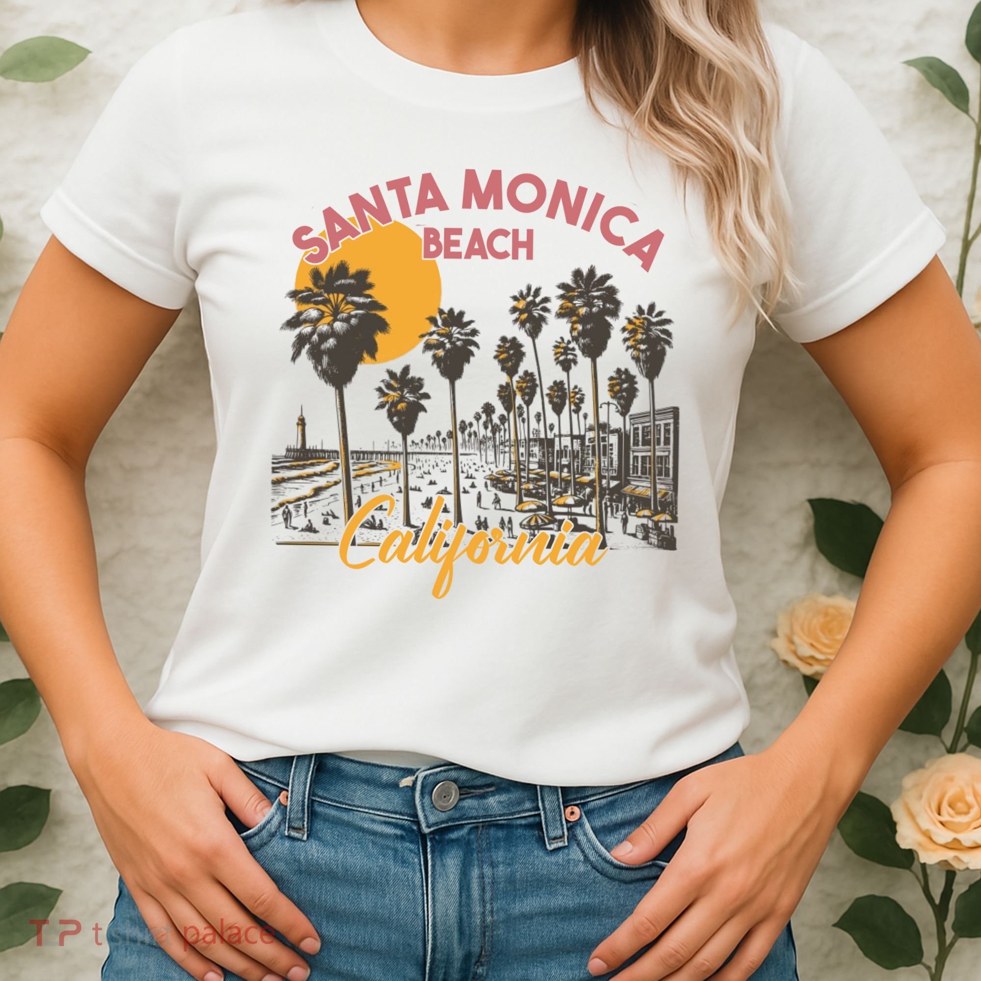 Santa Monica Beach California Summer Sunset Retro Women's T-Shirt