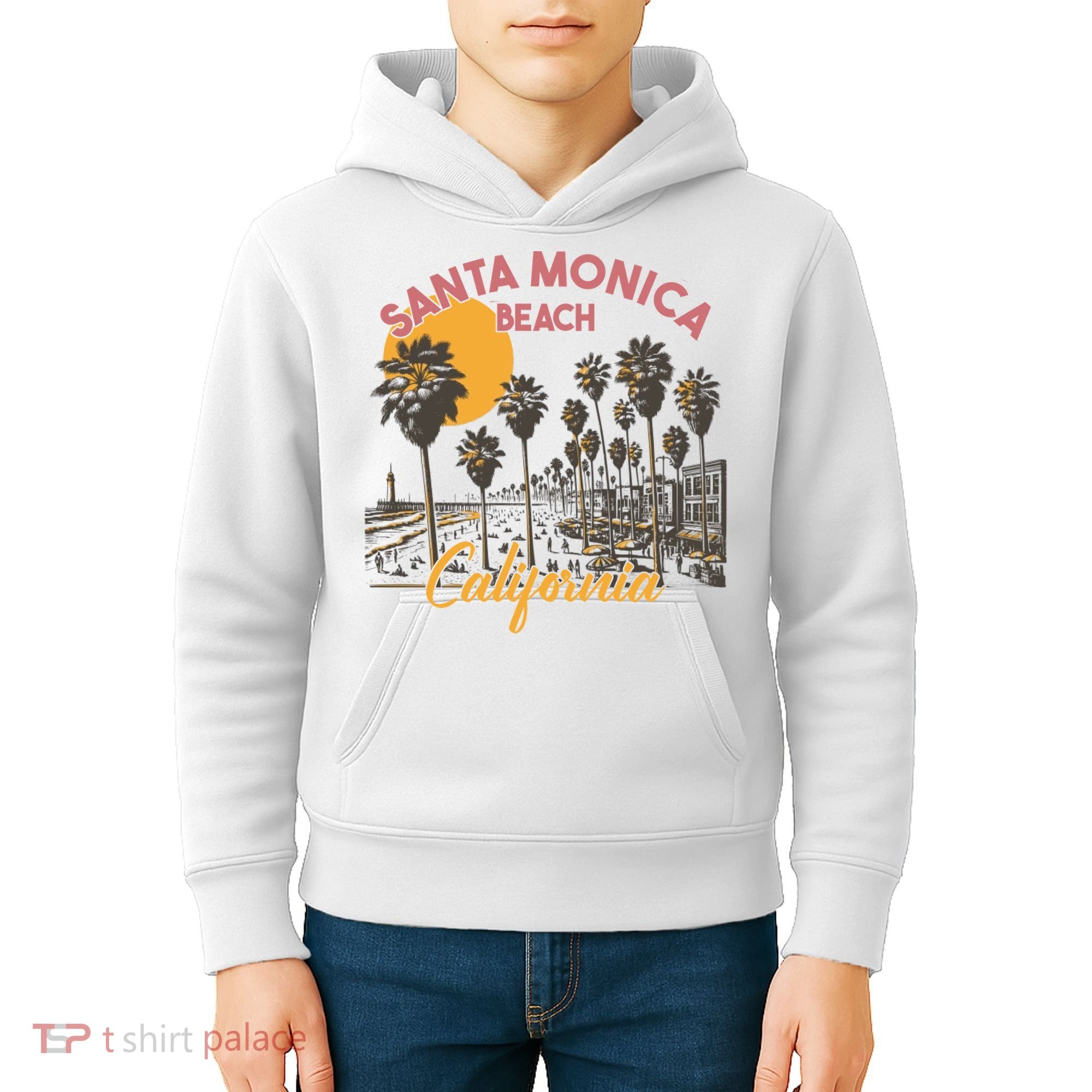 Santa Monica Beach California Summer Sunset Retro Kids Hoodie