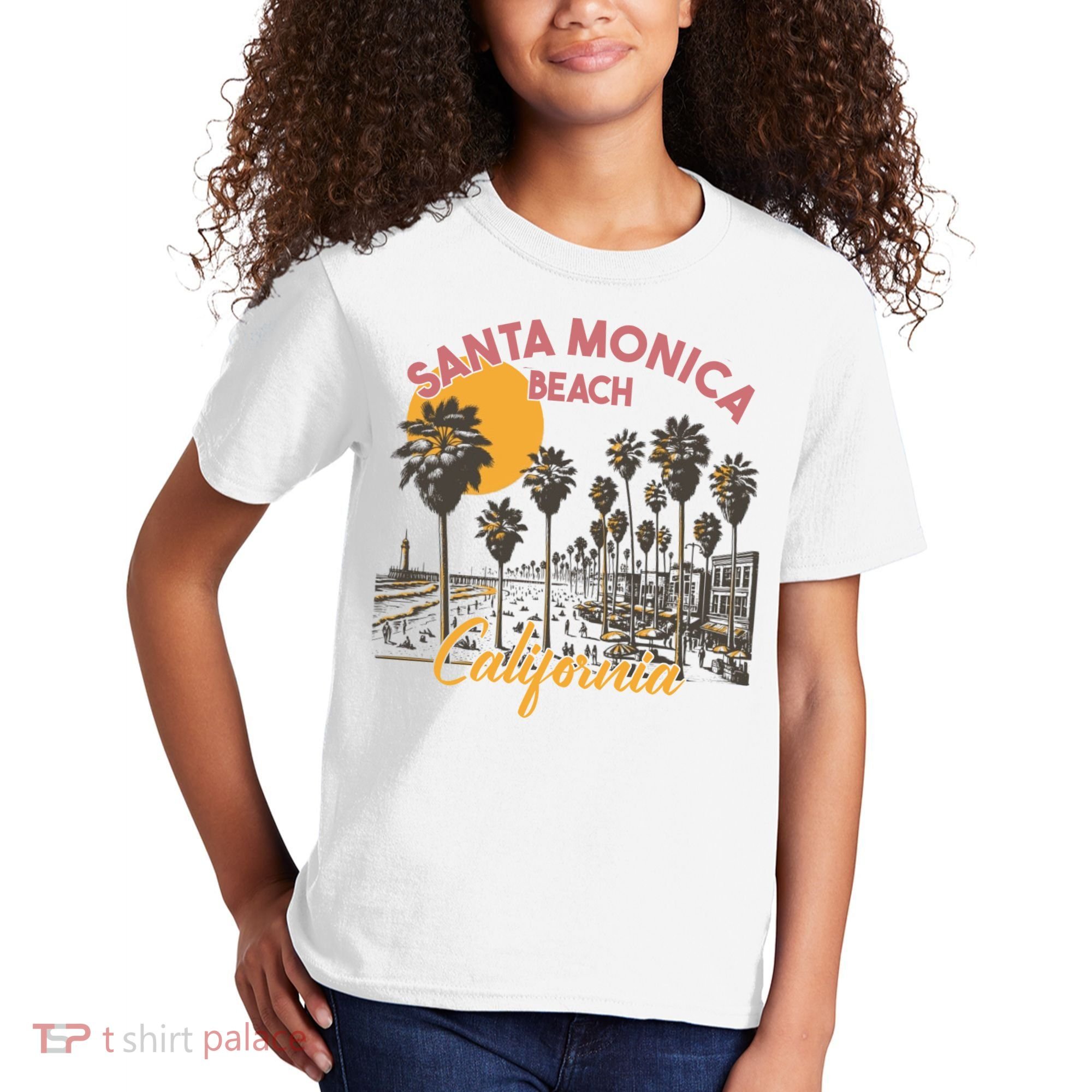 Santa Monica Beach California Summer Sunset Retro Kids T-Shirt