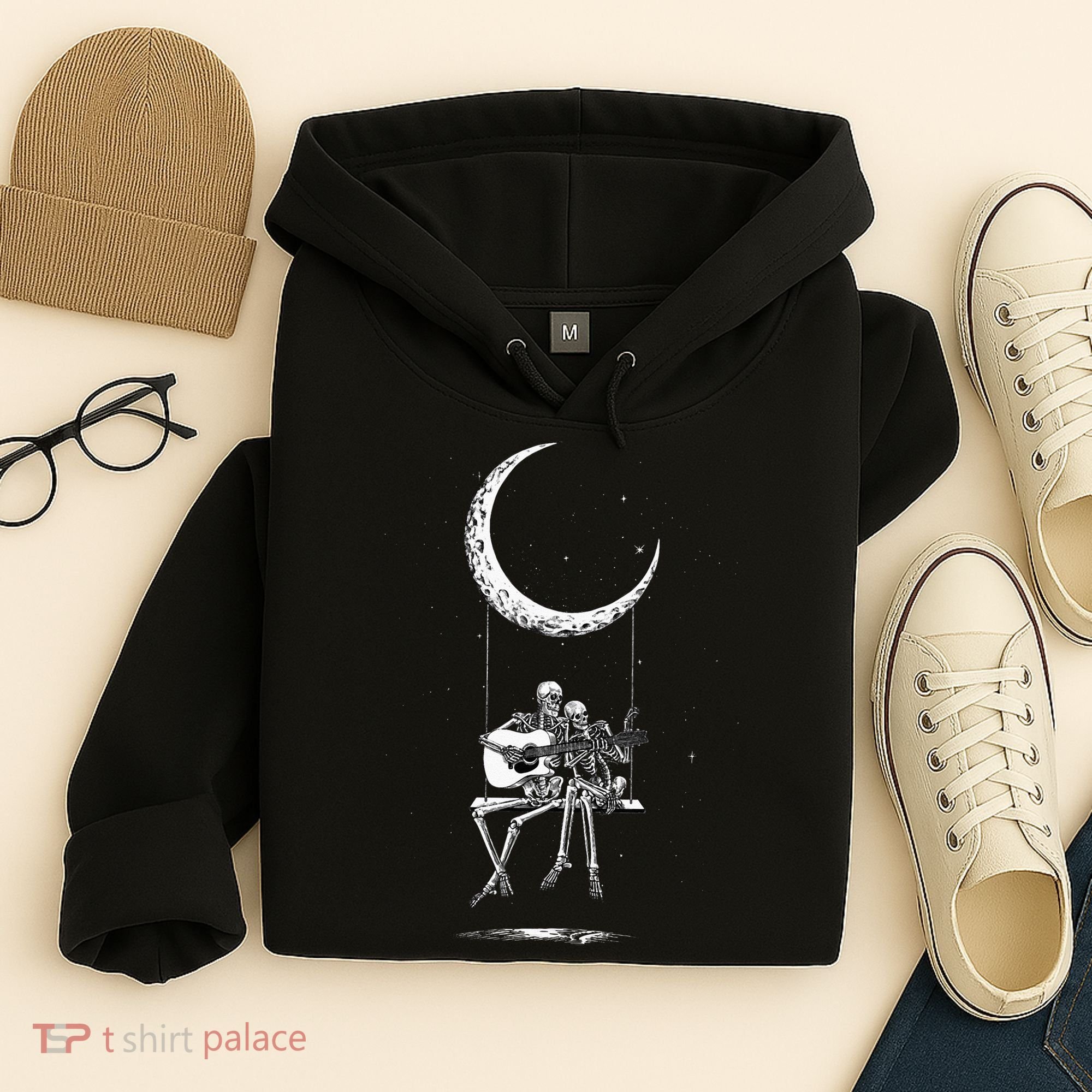 Skeleton Moon Band Tees Rock And Roll Concert Graphic Tees Hoodie