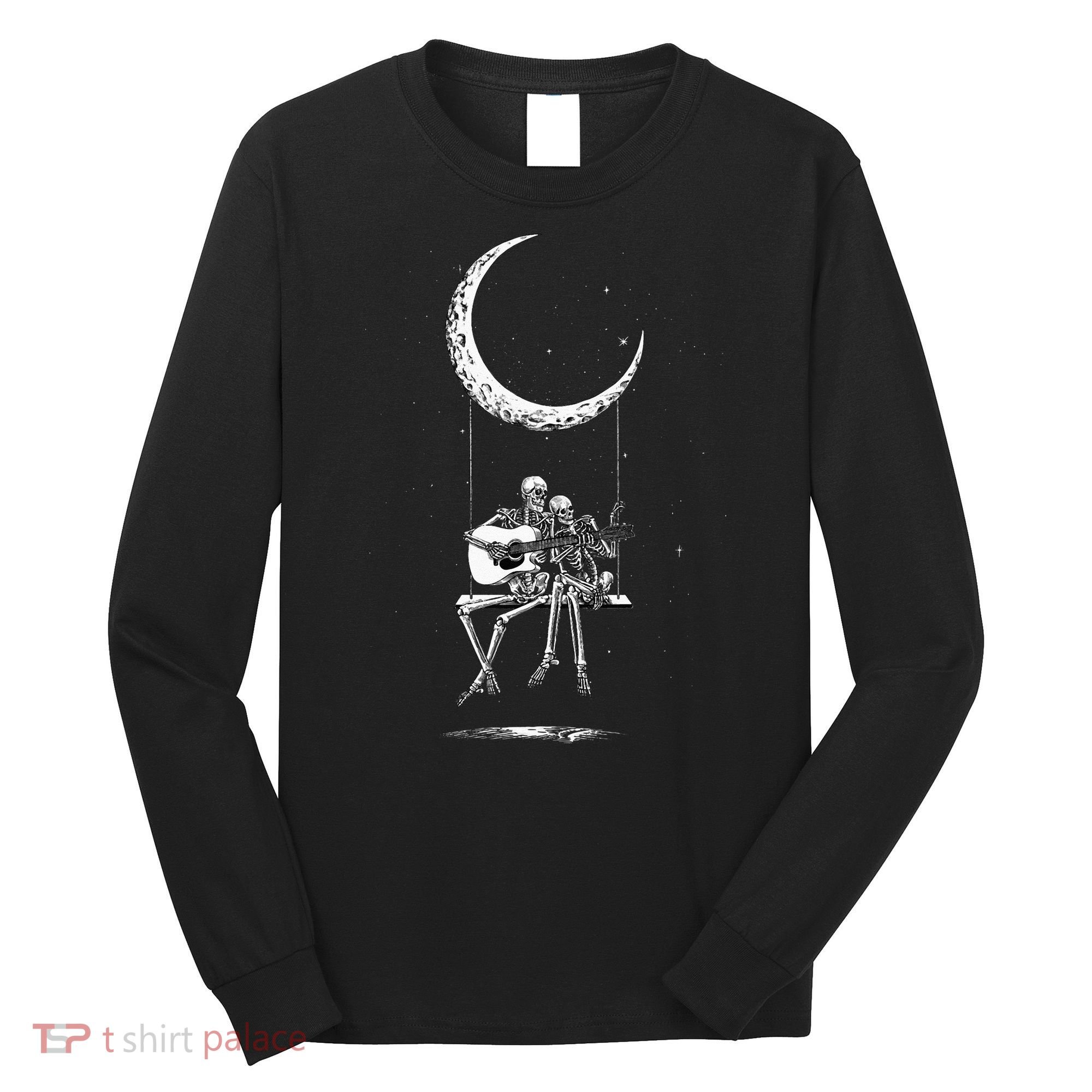 Skeleton Moon Band Tees Rock And Roll Concert Graphic Tees Long Sleeve Shirt