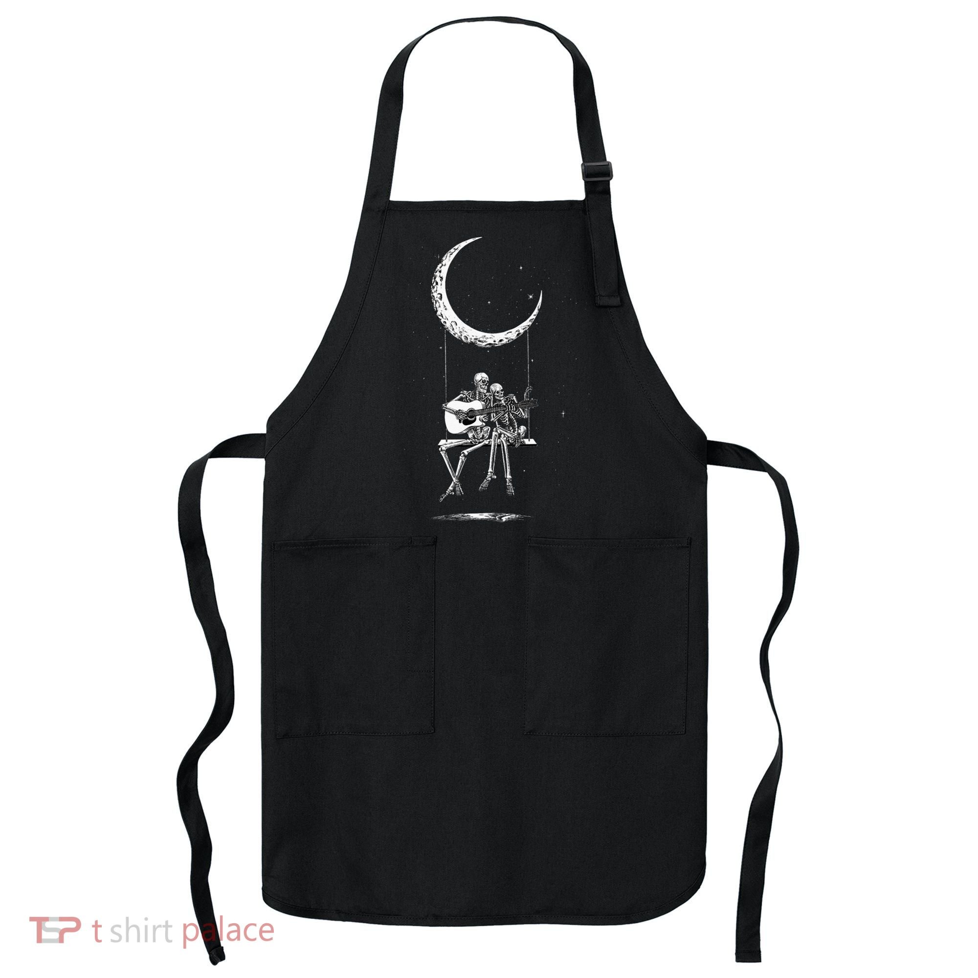 Skeleton Moon Band Tees Rock And Roll Concert Graphic Tees Apron