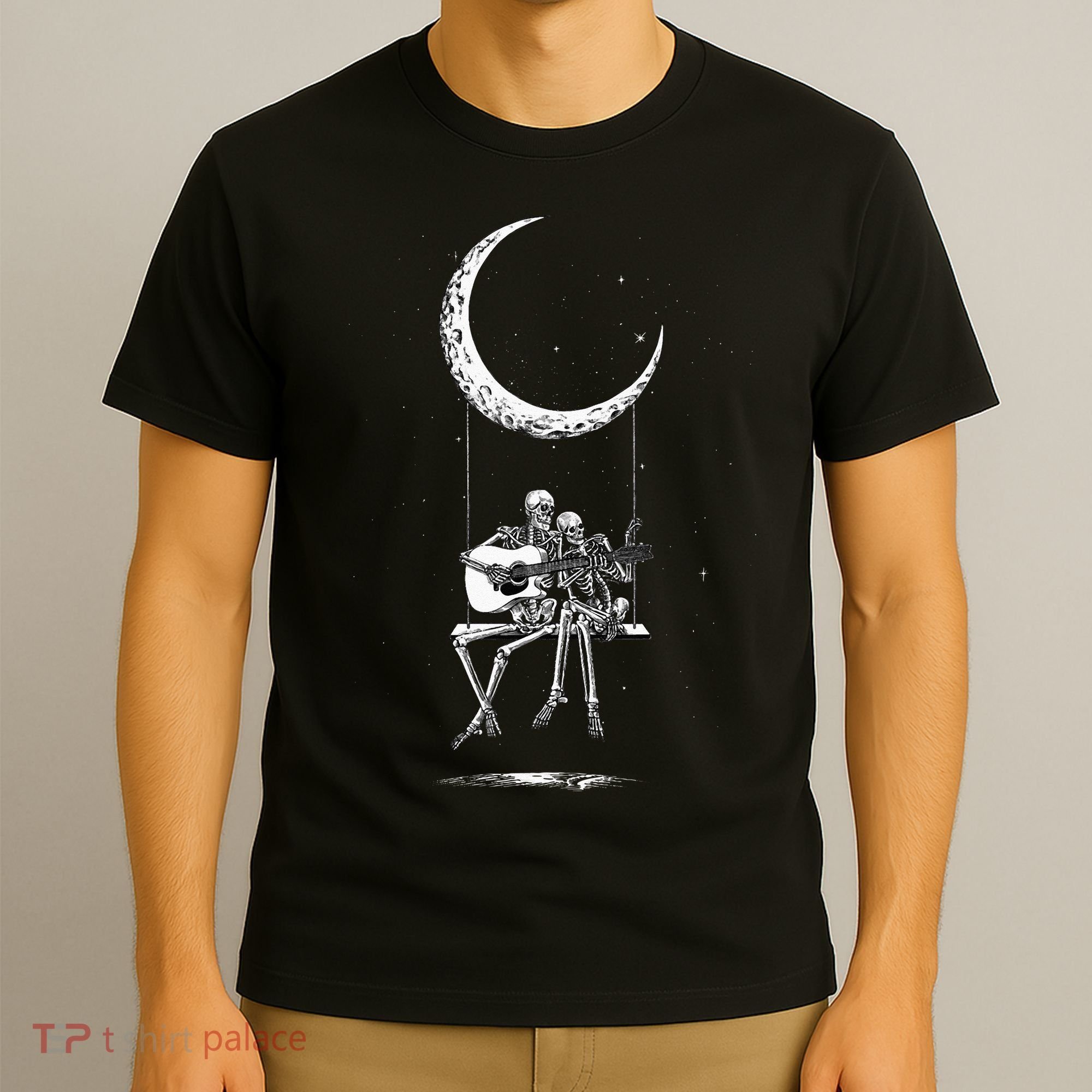 Skeleton Moon Band Tees Rock And Roll Concert Graphic Tees T-Shirt