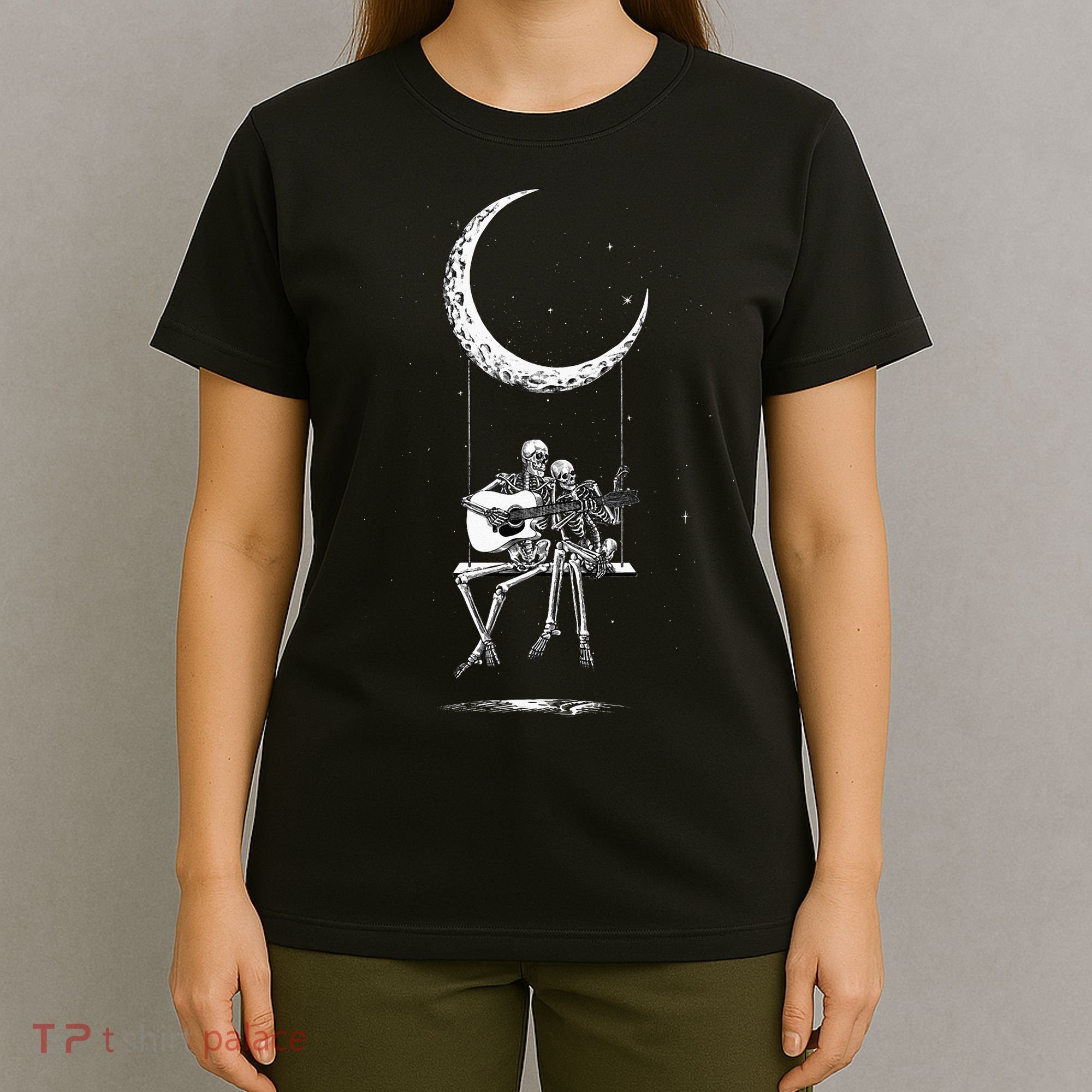 Skeleton Moon Band Tees Rock And Roll Concert Graphic Tees T-Shirt