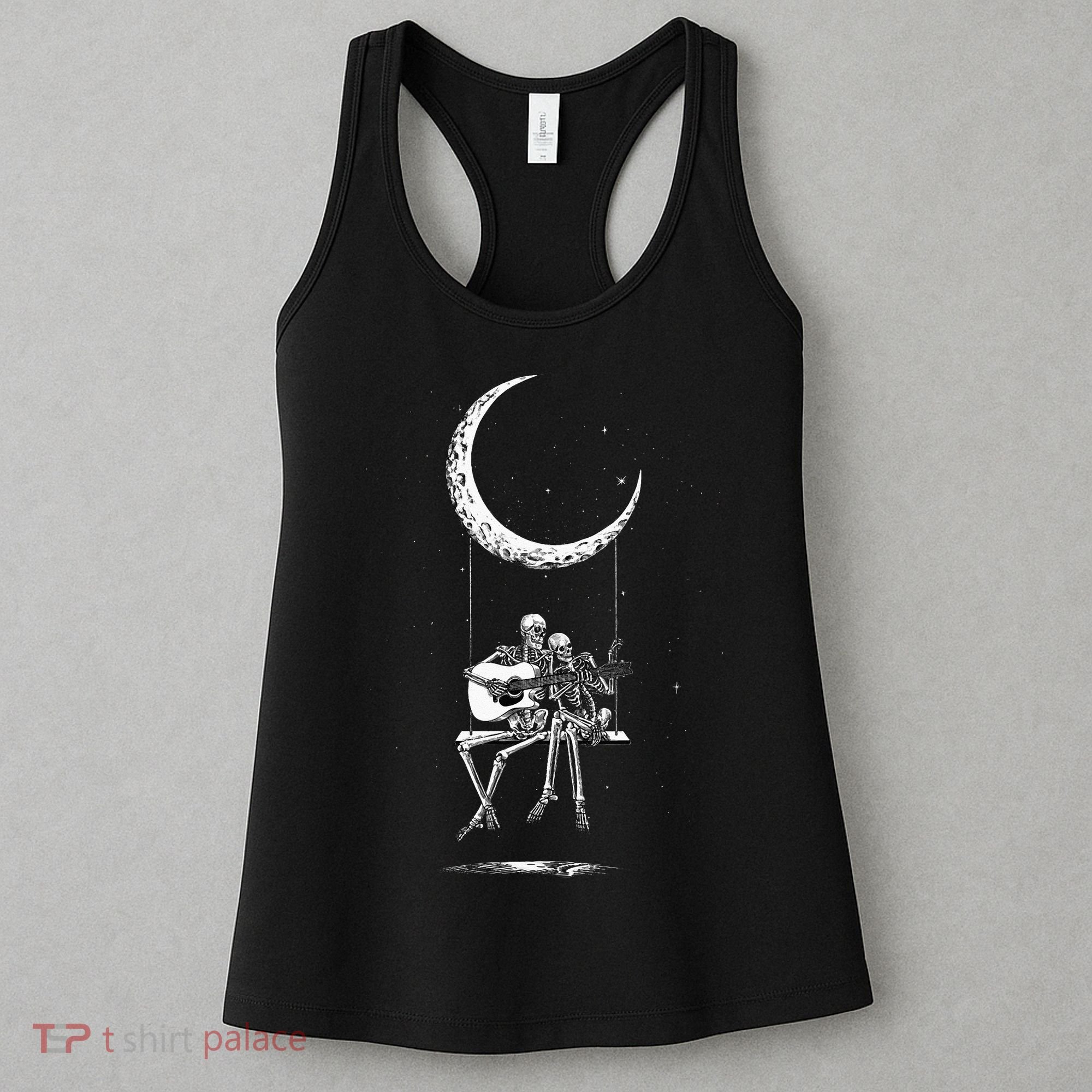 Skeleton Moon Band Tees Rock And Roll Concert Graphic Tees Women's Tank Top