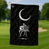Skeleton Moon Band Tees Rock And Roll Concert Graphic Tees Golf Towel thumb 1