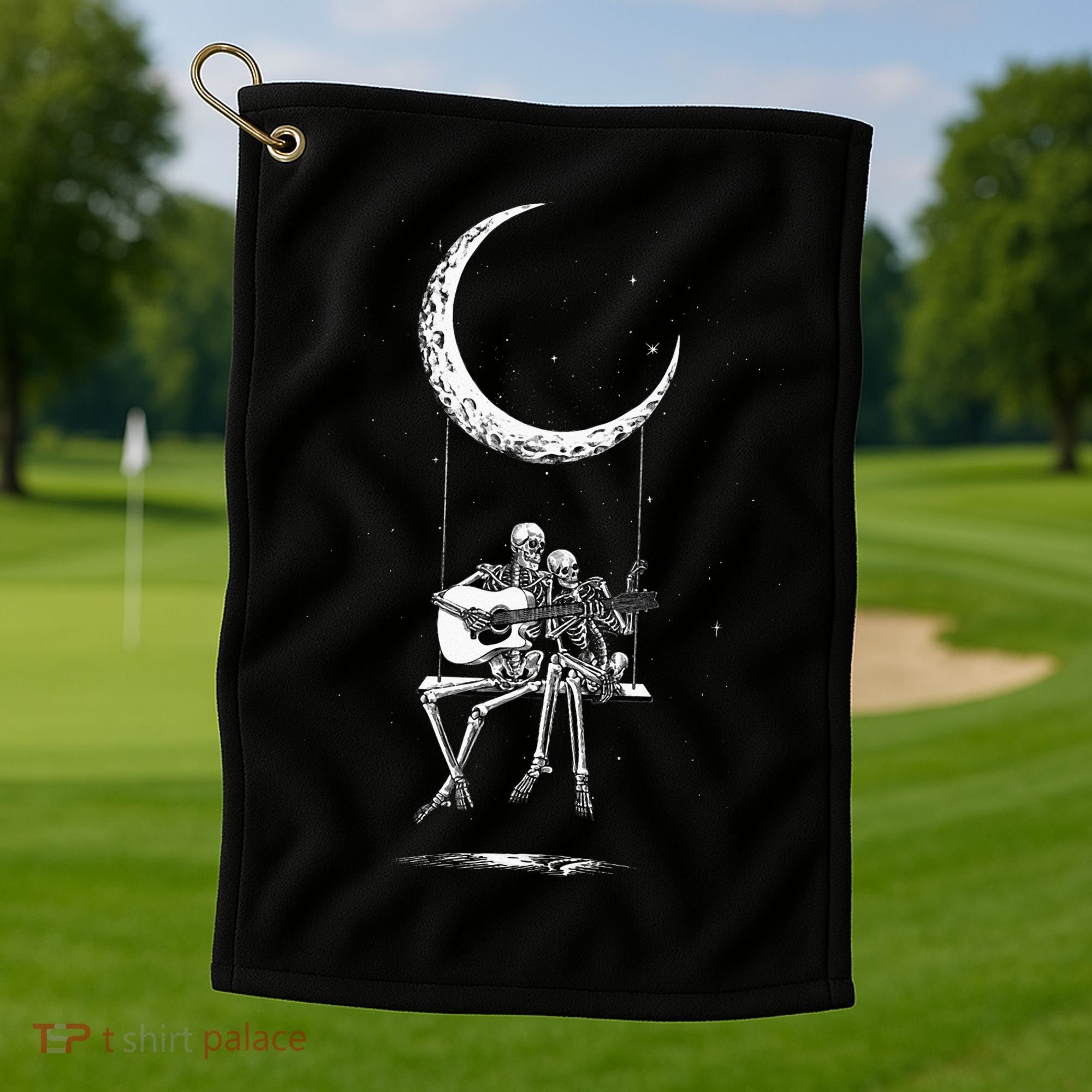 Skeleton Moon Band Tees Rock And Roll Concert Graphic Tees Golf Towel