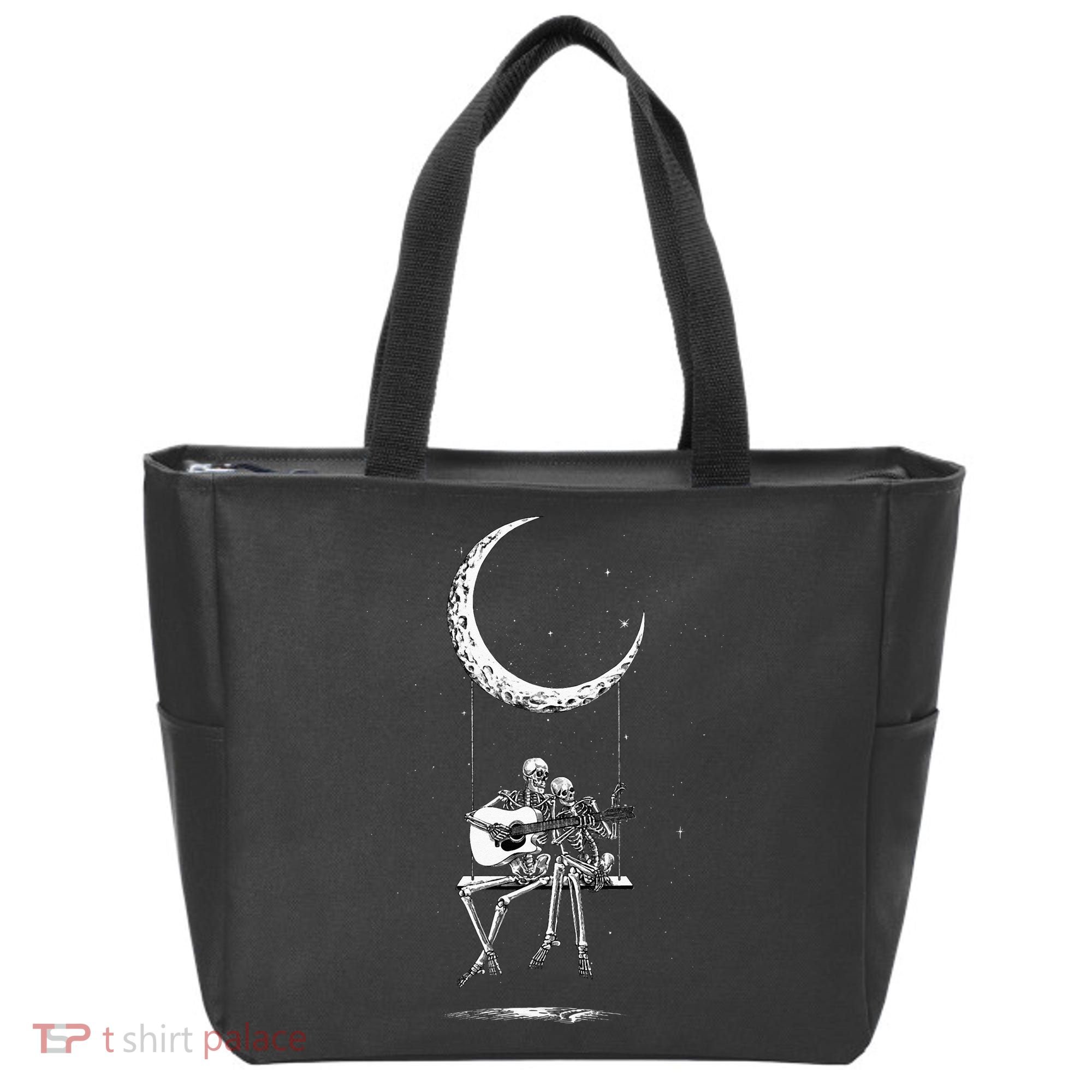 Skeleton Moon Band Tees Rock And Roll Concert Graphic Tees Tote Bag