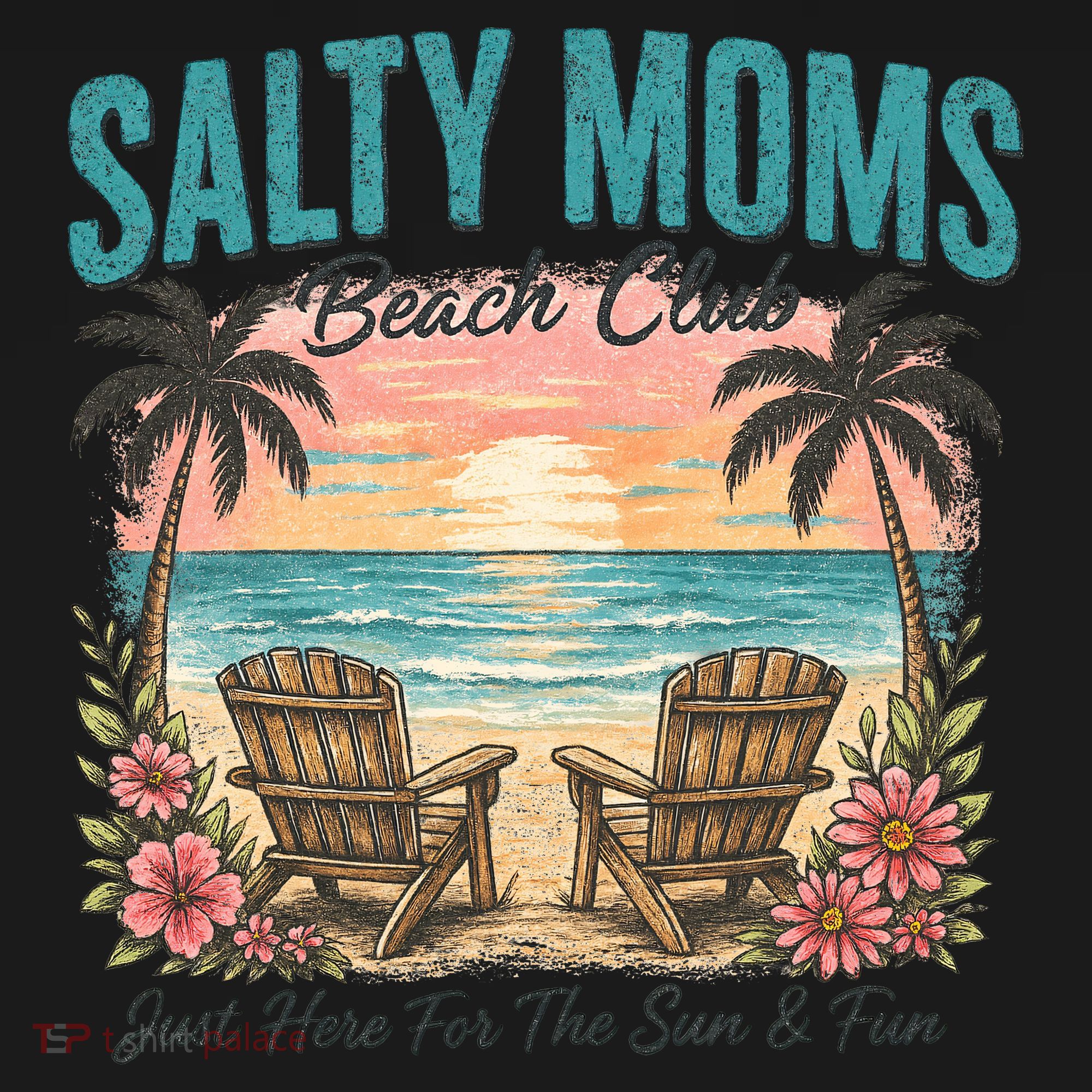 Salty Moms Beach Club Just Here For The Sun And Fun Beach Summer Matching Team Coaster