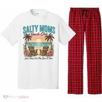 Salty Moms Beach Club Just Here For The Sun And Fun Beach Summer Matching Team Pajama Set thumb 0