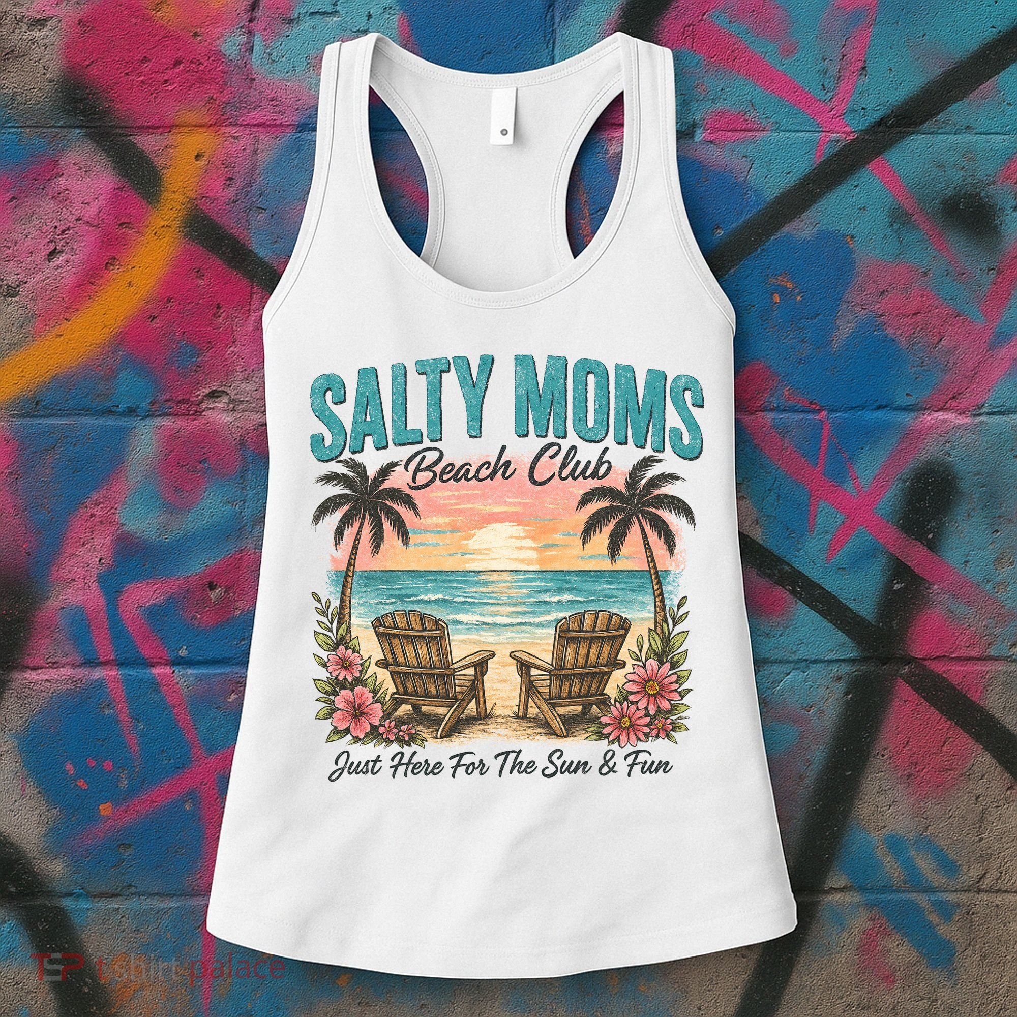 Salty Moms Beach Club Just Here For The Sun And Fun Beach Summer Matching Team Women's Tank Top