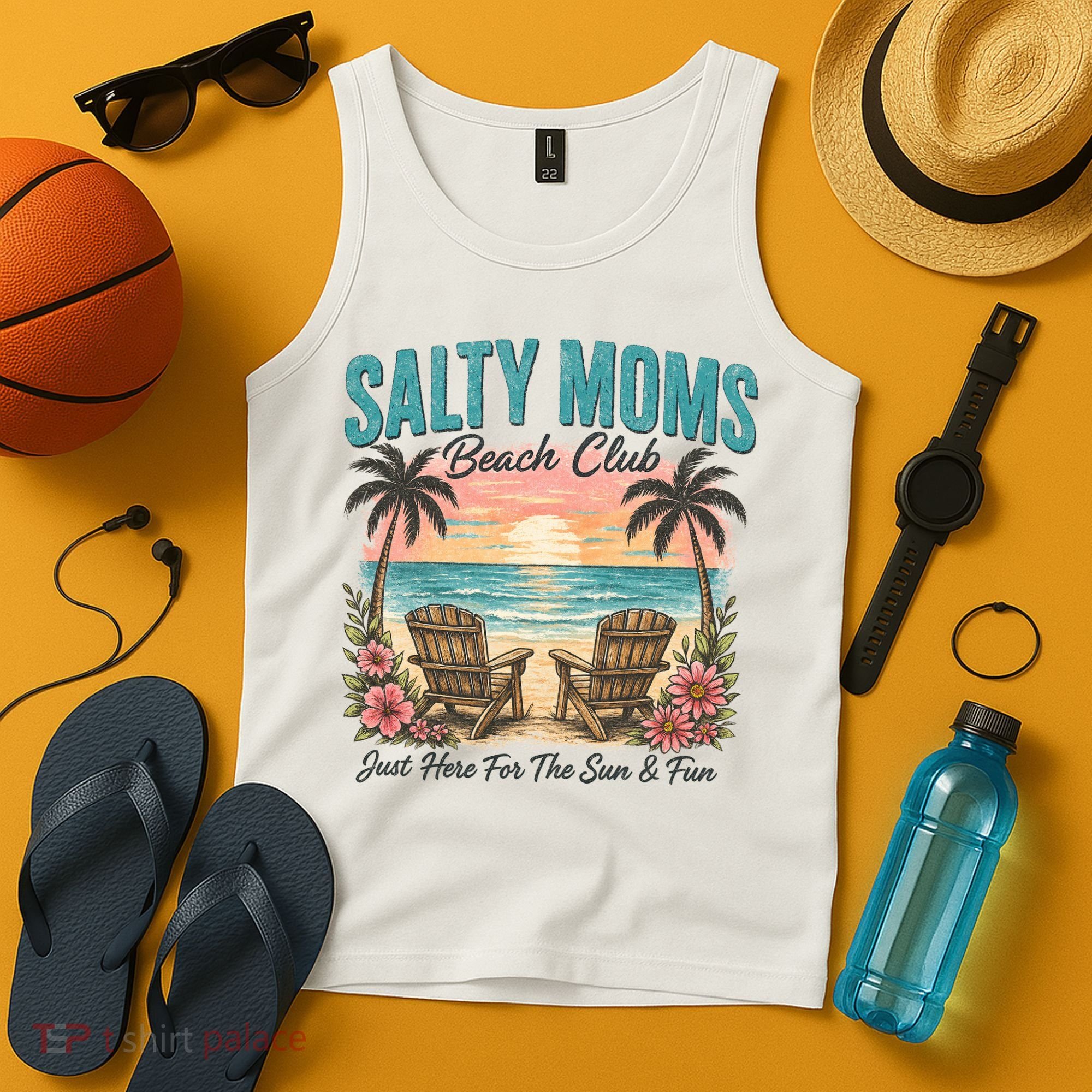 Salty Moms Beach Club Just Here For The Sun And Fun Beach Summer Matching Team Tank Top