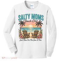 Salty Moms Beach Club Just Here For The Sun And Fun Beach Summer Matching Team Kids Long Sleeve Shirt thumb 0