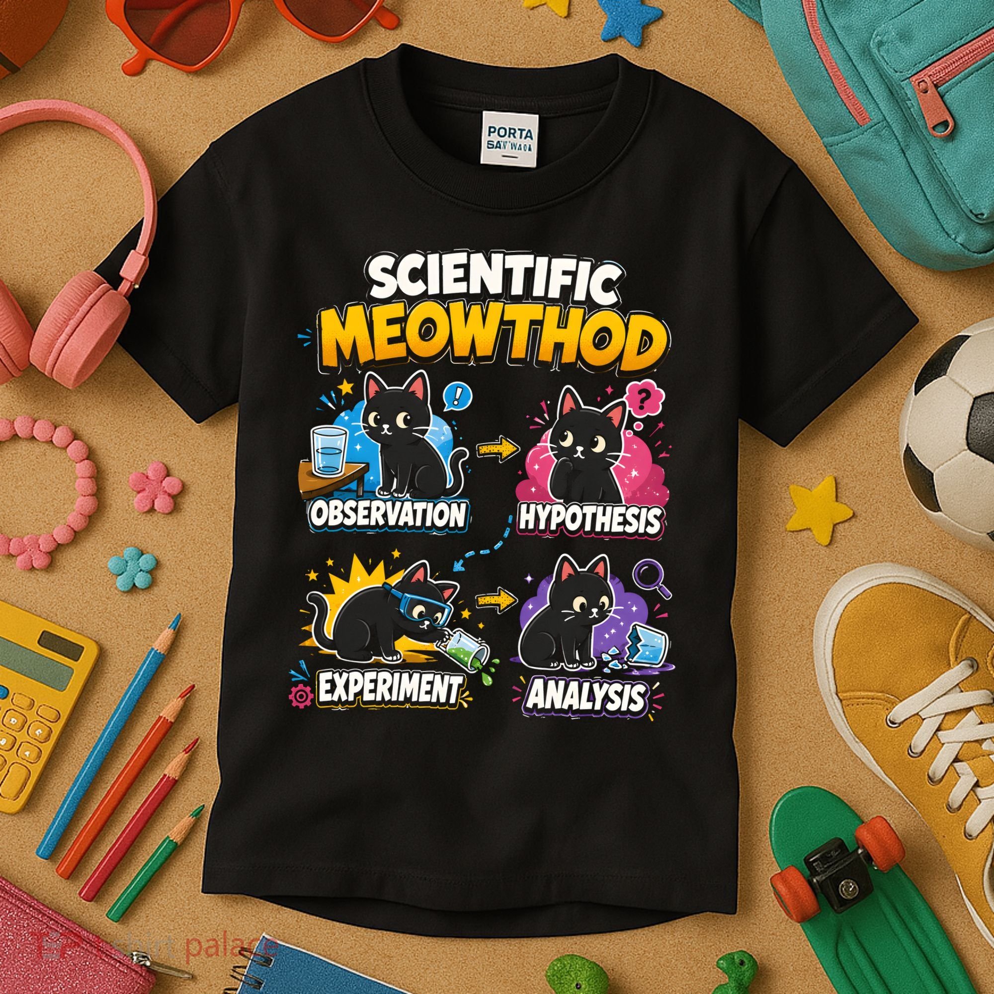 Scientific Meowthod Cat Themed Educational Fun Kids T-Shirt