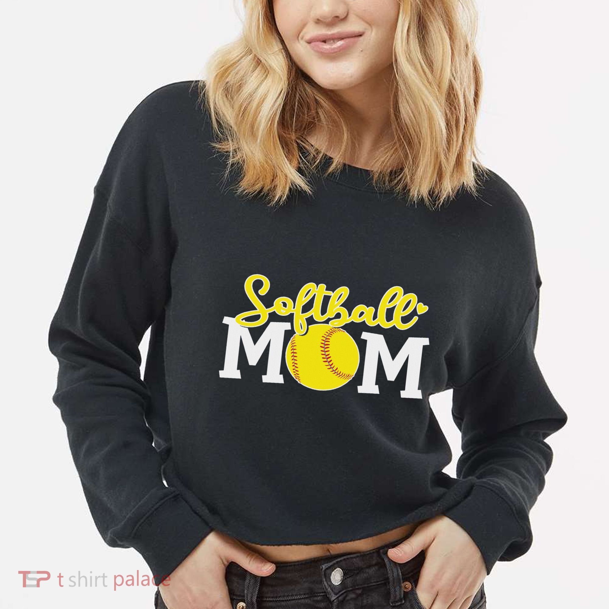 Softball Mom Cute For Mother Love Softball Cropped Pullover Crew