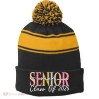 Senior Mom Class Of 2026 Stripe Pom Pom Beanie thumb 0