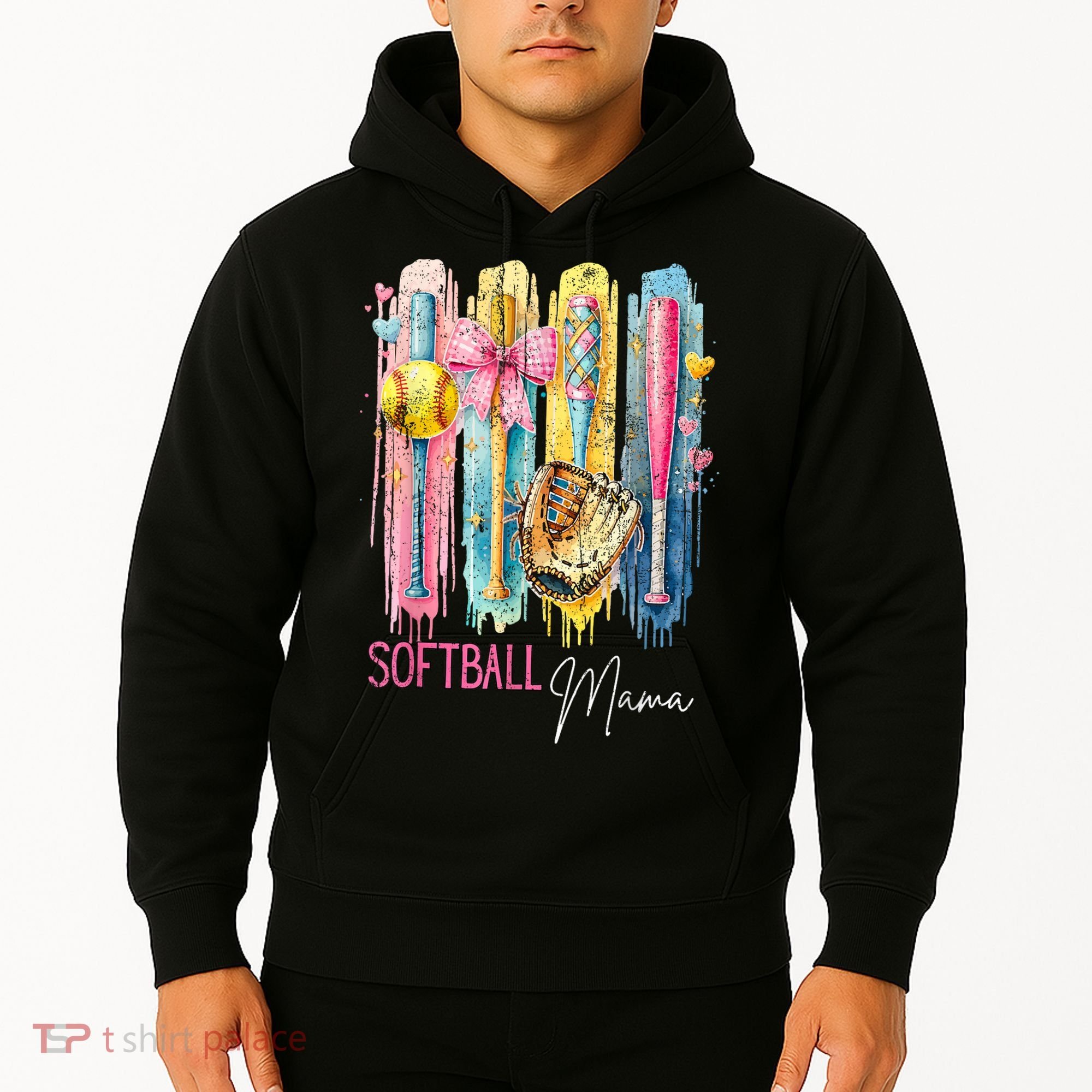 Softball Mom Coquette Brushstroke Mothers Day Gift Hoodie