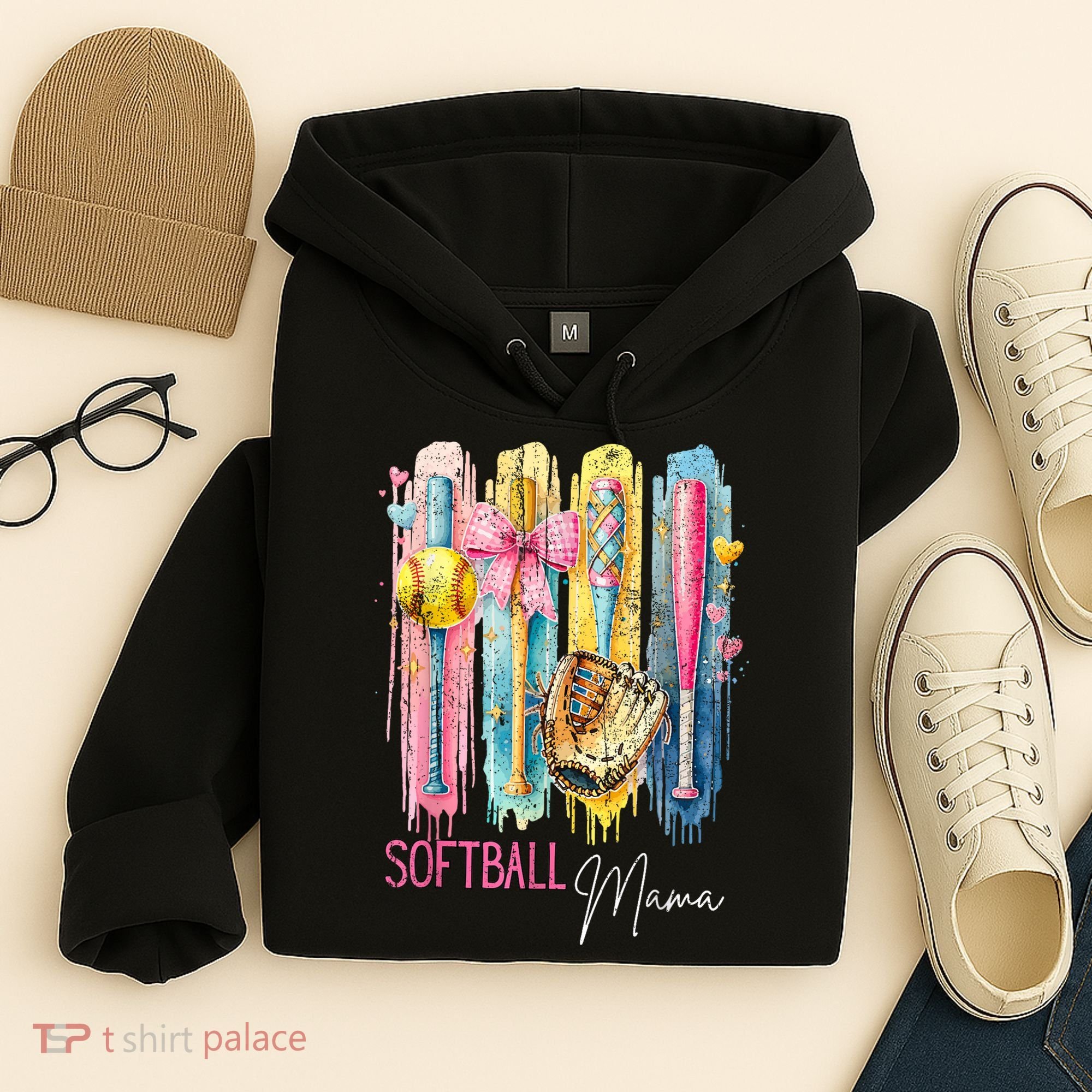 Softball Mom Coquette Brushstroke Mothers Day Gift Hoodie