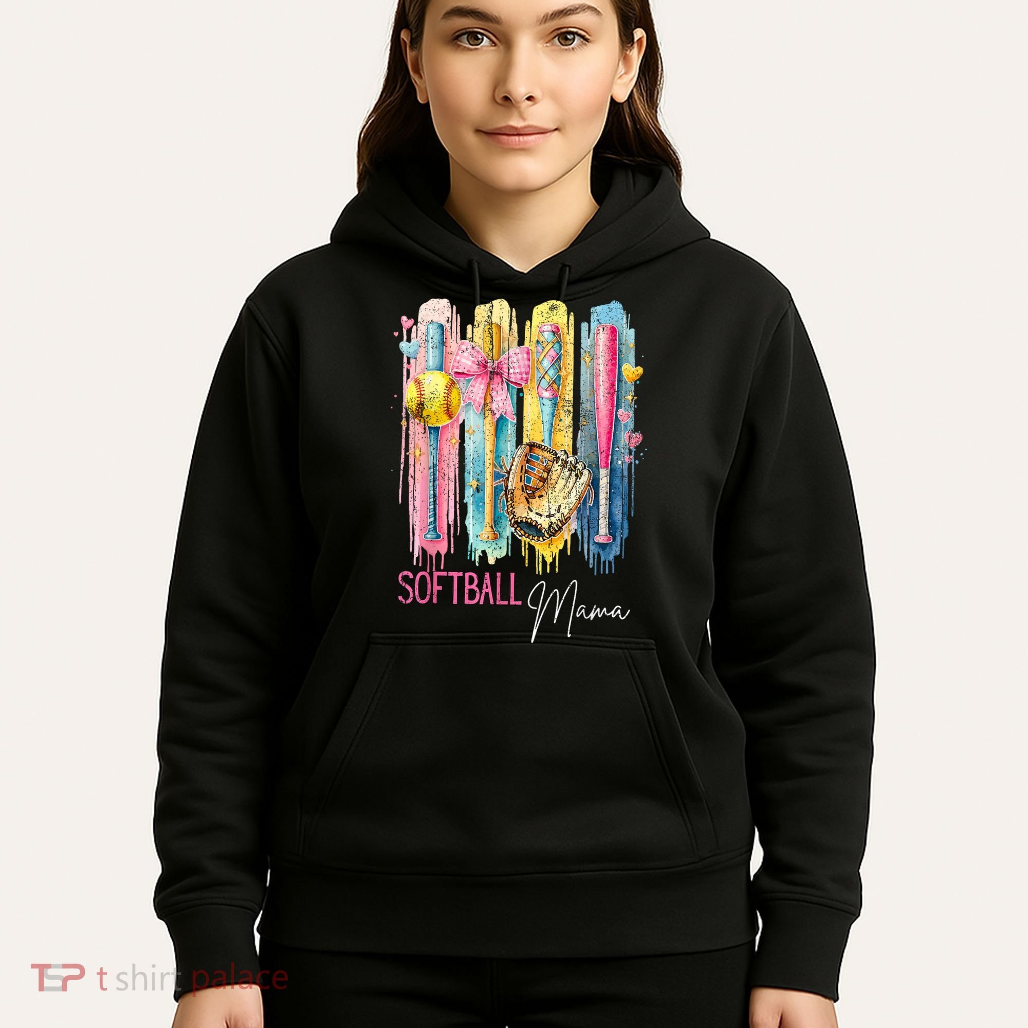 Softball Mom Coquette Brushstroke Mothers Day Gift Hoodie