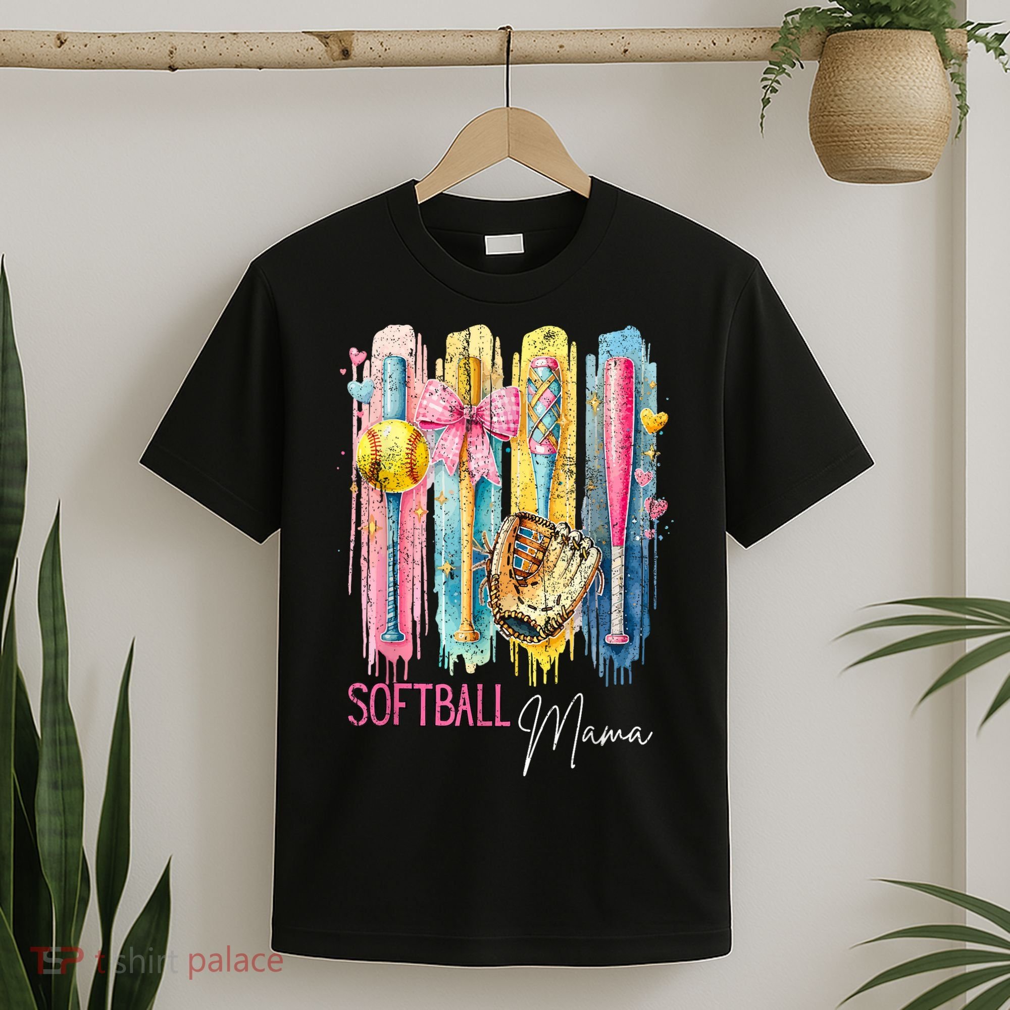 Softball Mom Coquette Brushstroke Mothers Day Gift T-Shirt