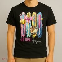 Softball Mom Coquette Brushstroke Mothers Day Gift T-Shirt thumb 3