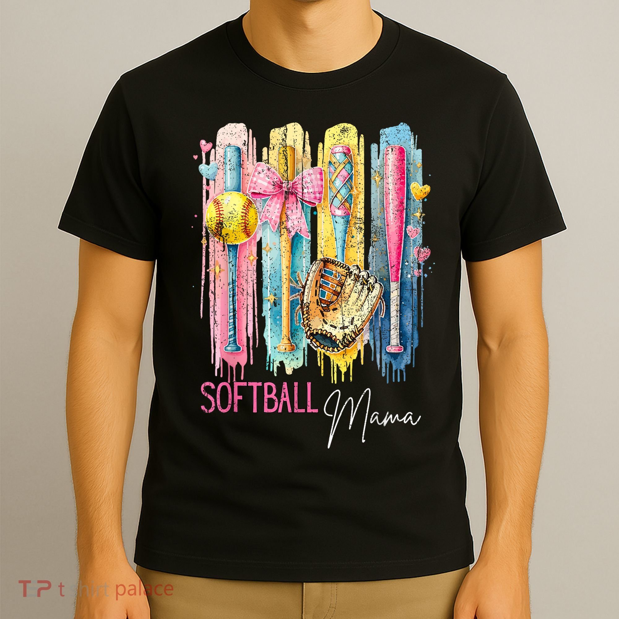 Softball Mom Coquette Brushstroke Mothers Day Gift T-Shirt