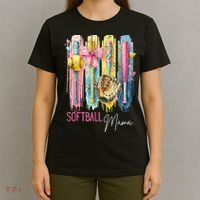 Softball Mom Coquette Brushstroke Mothers Day Gift T-Shirt thumb 4