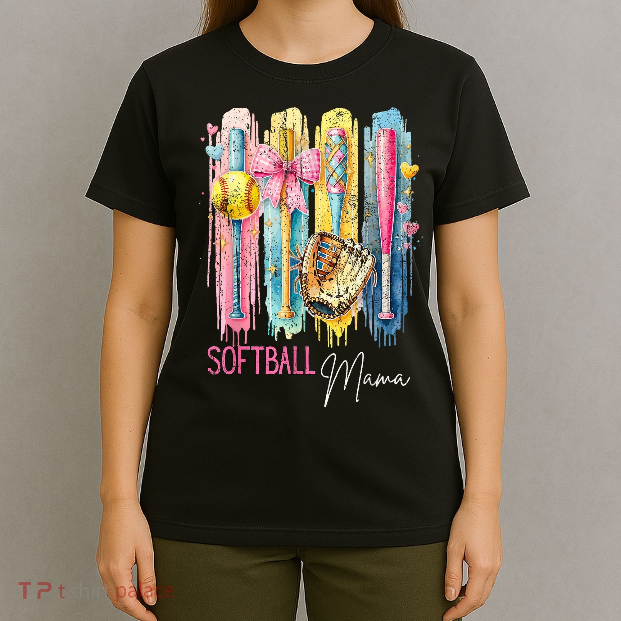 Softball Mom Coquette Brushstroke Mothers Day Gift T-Shirt
