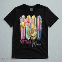 Softball Mom Coquette Brushstroke Mothers Day Gift T-Shirt thumb 5