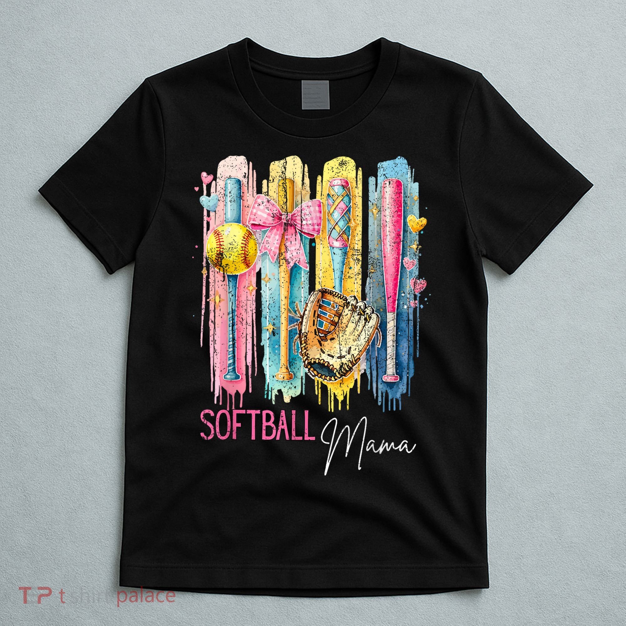 Softball Mom Coquette Brushstroke Mothers Day Gift T-Shirt