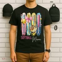 Softball Mom Coquette Brushstroke Mothers Day Gift T-Shirt thumb 6