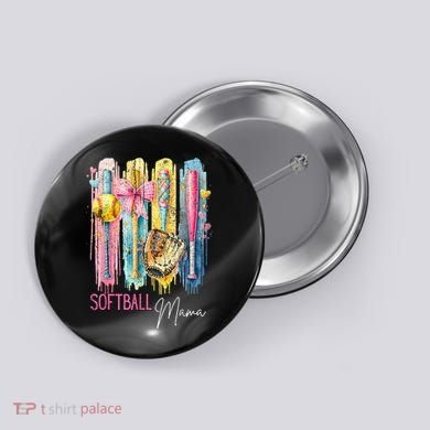 Softball Mom Coquette Brushstroke Mothers Day Gift Button