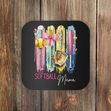Softball Mom Coquette Brushstroke Mothers Day Gift Coaster