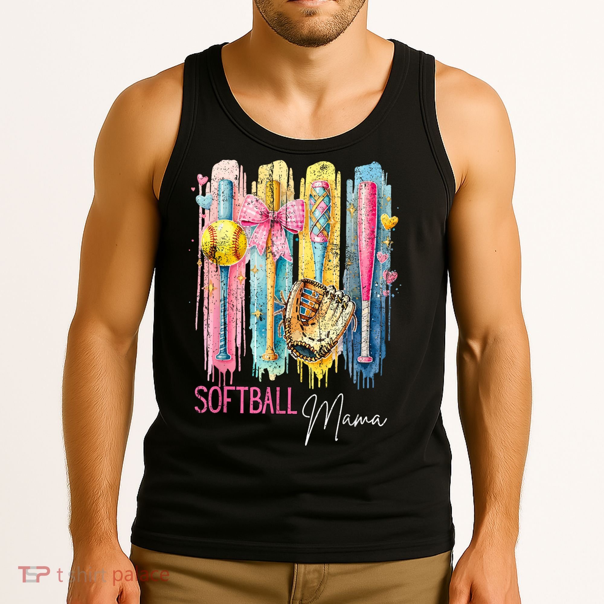 Softball Mom Coquette Brushstroke Mothers Day Gift Tank Top