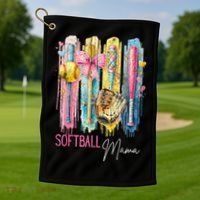Softball Mom Coquette Brushstroke Mothers Day Gift Golf Towel thumb 1