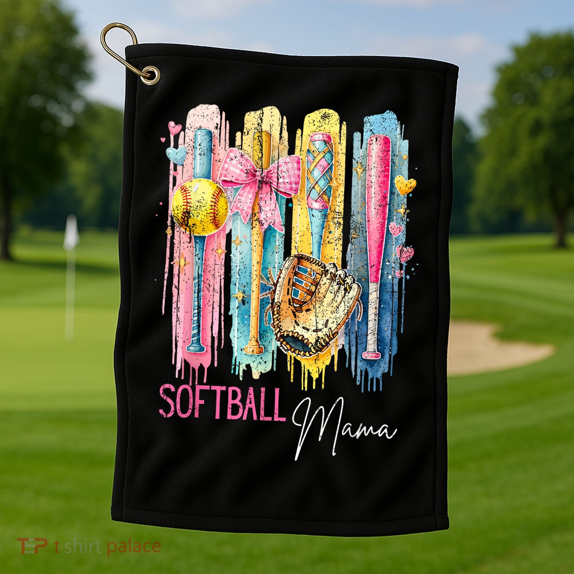 Softball Mom Coquette Brushstroke Mothers Day Gift Golf Towel
