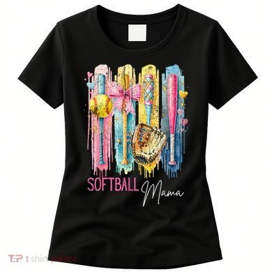 Softball Mom Coquette Brushstroke Mothers Day Gift Women's T-Shirt