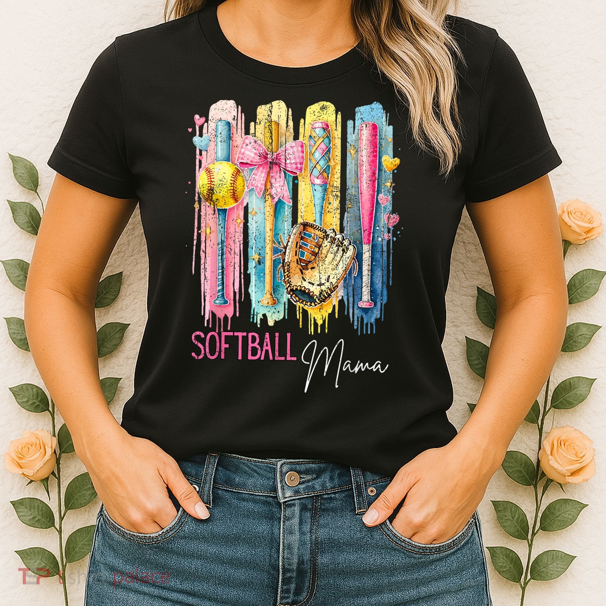 Softball Mom Coquette Brushstroke Mothers Day Gift Women's T-Shirt