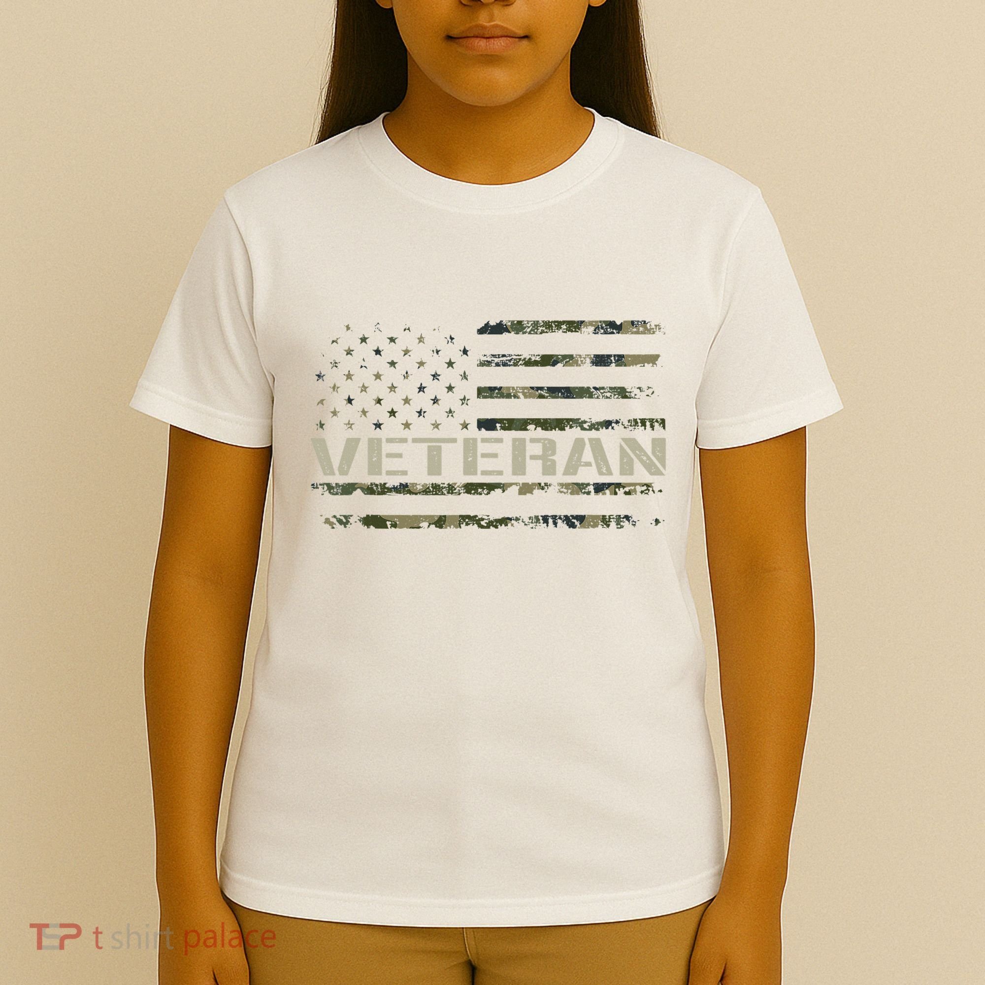 Soldier Military Camo Veteran American Flag T-Shirt