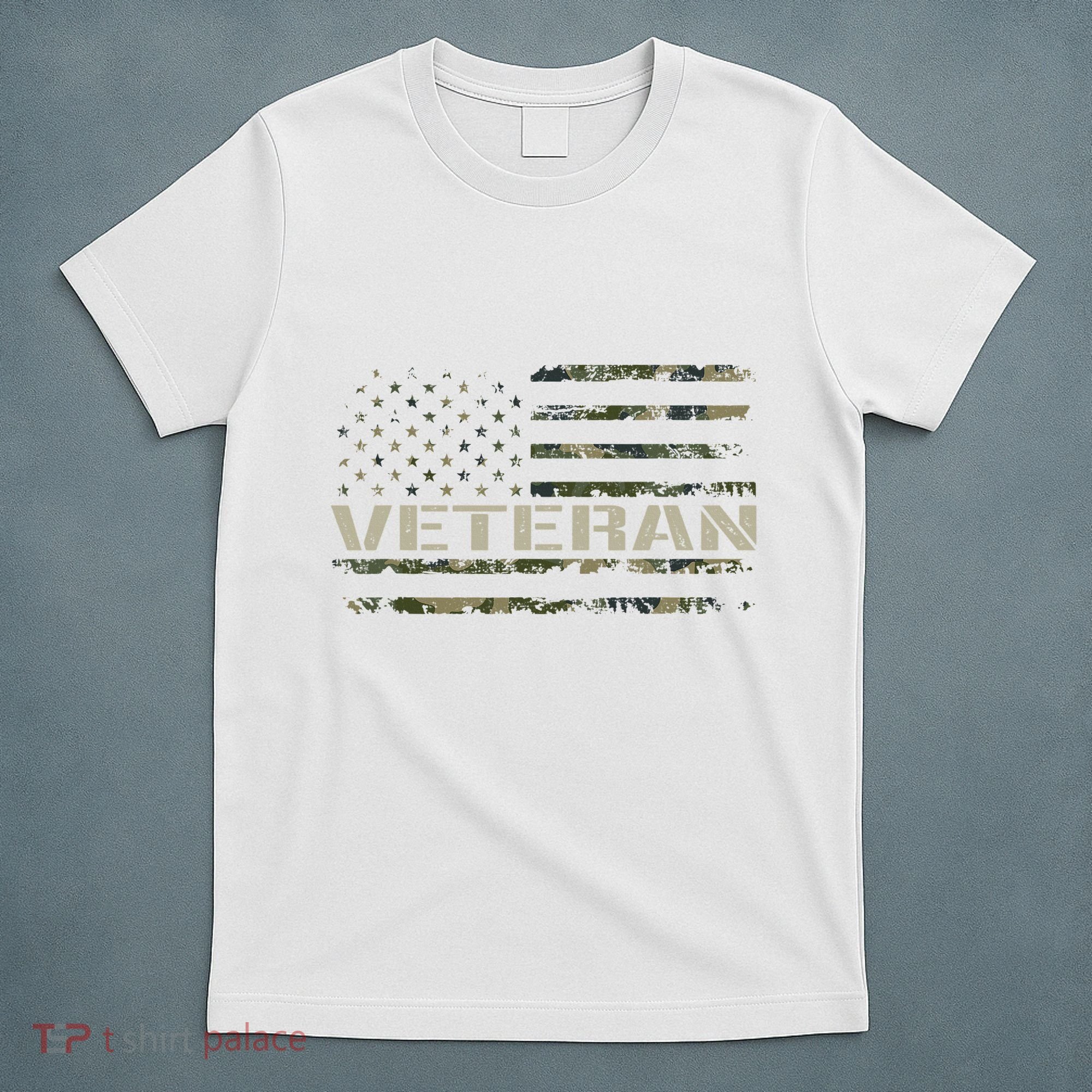 Soldier Military Camo Veteran American Flag T-Shirt