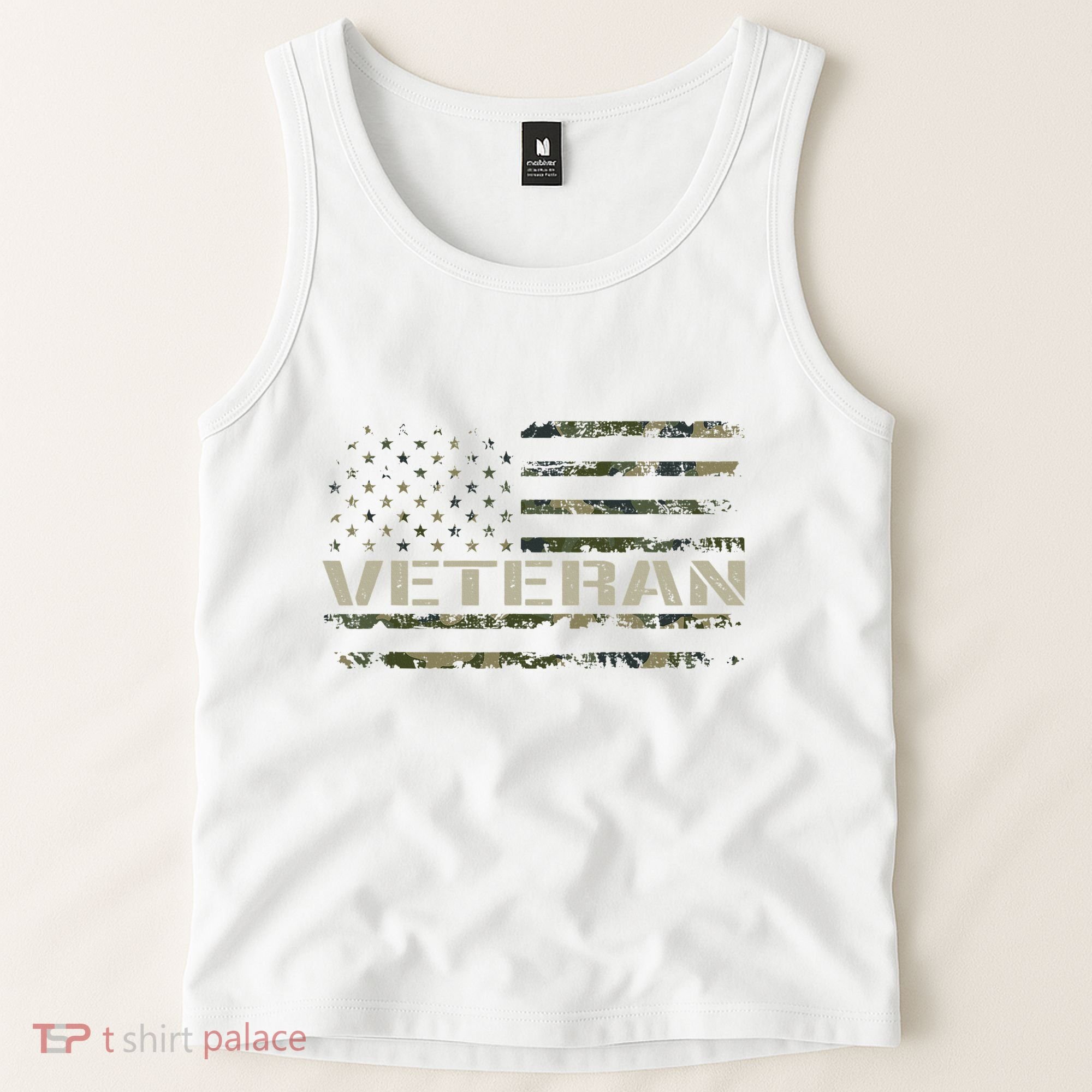 Soldier Military Camo Veteran American Flag Tank Top