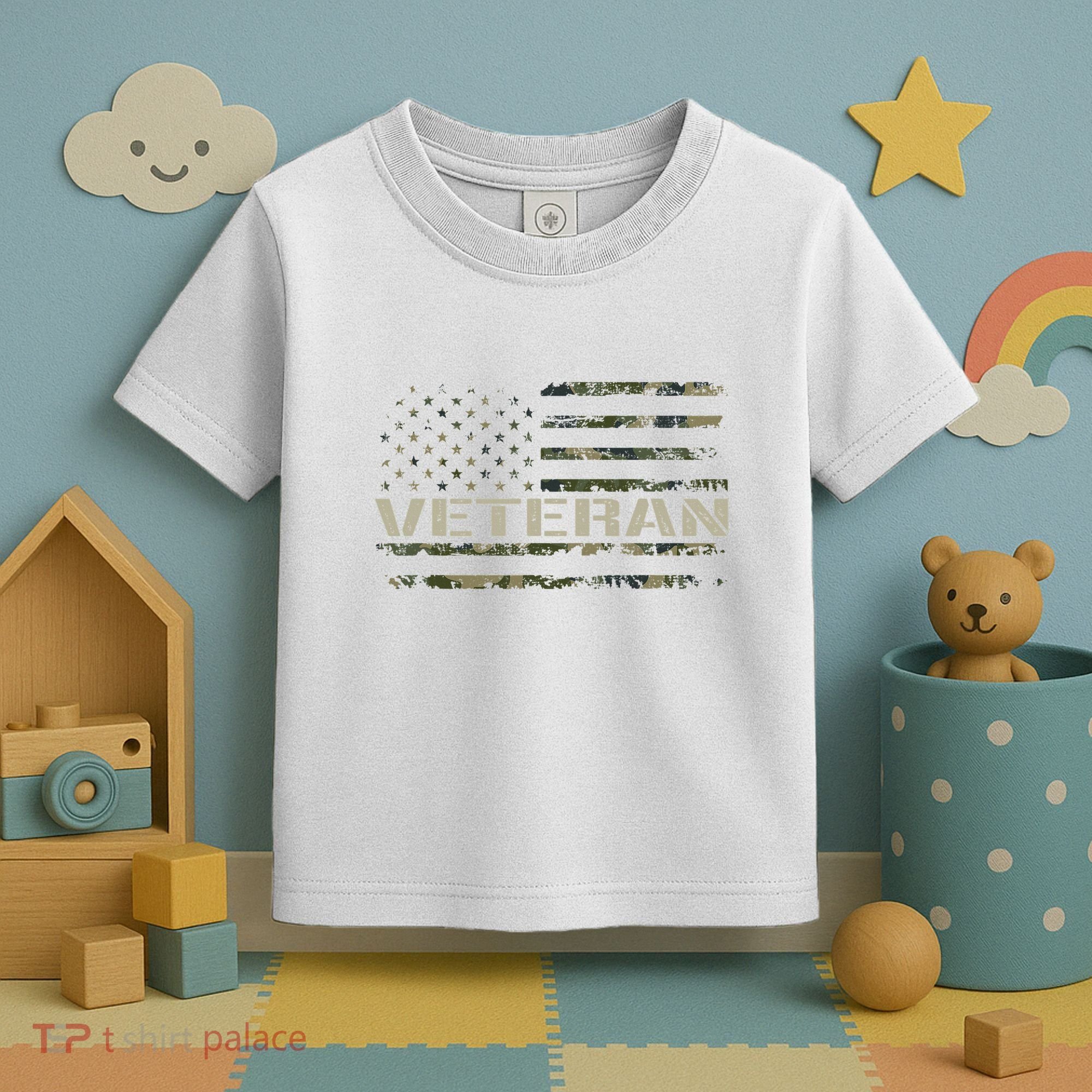 Soldier Military Camo Veteran American Flag Toddler T-Shirt