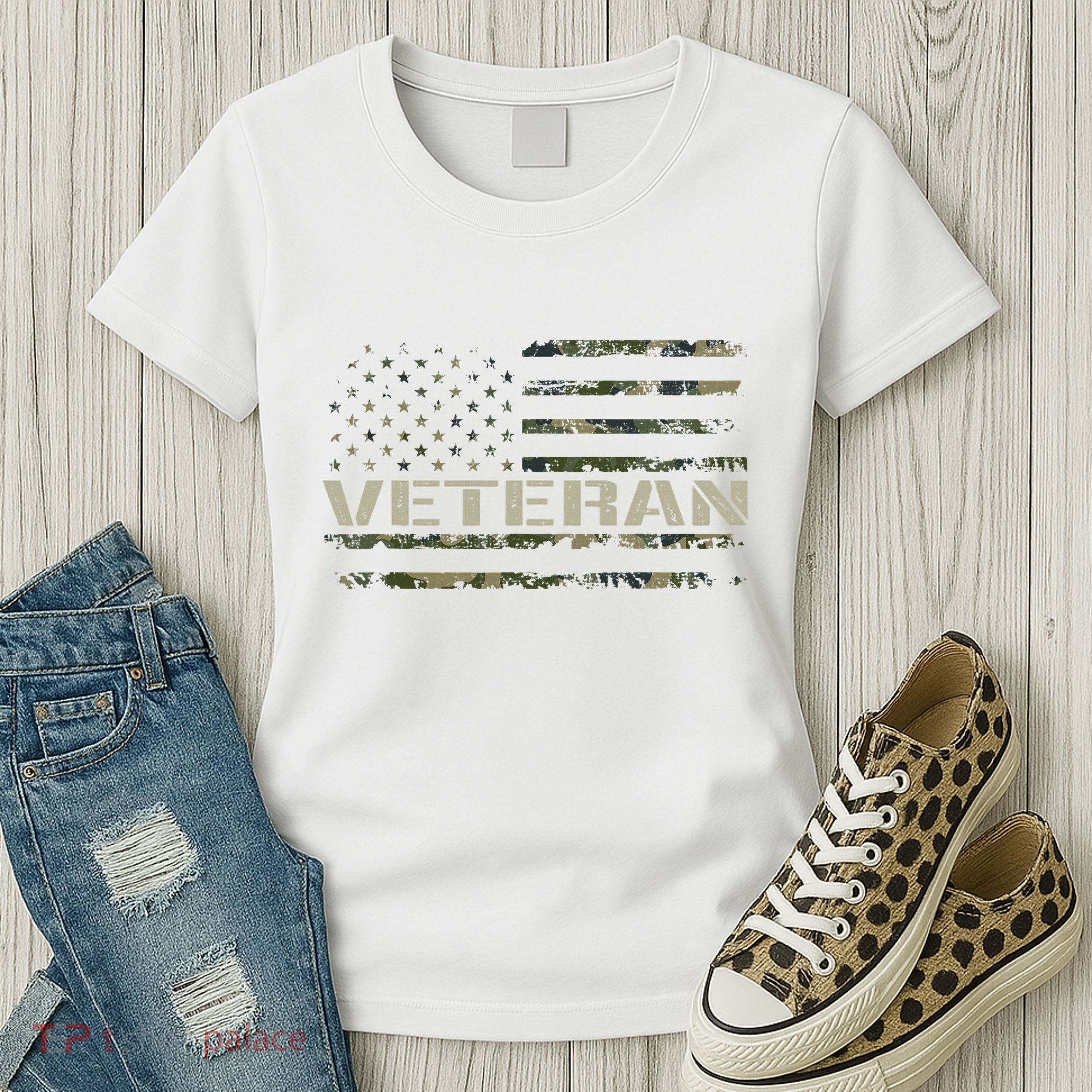 Soldier Military Camo Veteran American Flag Women's T-Shirt