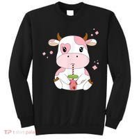 Strawberry Milk Cute Kawaii Aesthetic Pink Cow Print Sweatshirt thumb 0