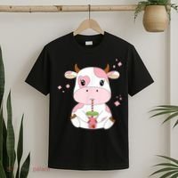 Strawberry Milk Cute Kawaii Aesthetic Pink Cow Print T-Shirt thumb 2