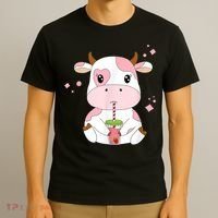 Strawberry Milk Cute Kawaii Aesthetic Pink Cow Print T-Shirt thumb 3