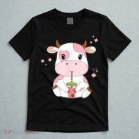 Strawberry Milk Cute Kawaii Aesthetic Pink Cow Print T-Shirt thumb 5